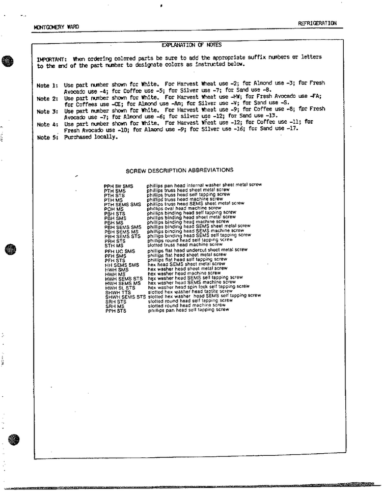 Explanation Of Notes Diagram and Parts List for 19864A  Admiral Refrigerator
