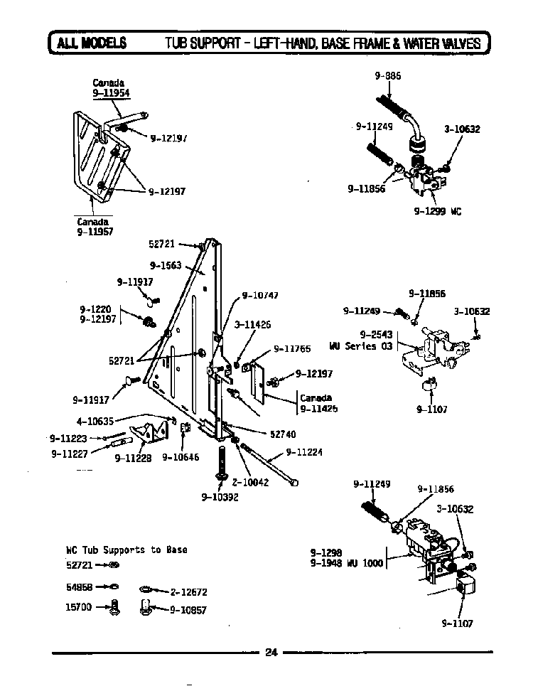 Tub Support Diagram and Parts List for WC302  Maytag Dishwasher
