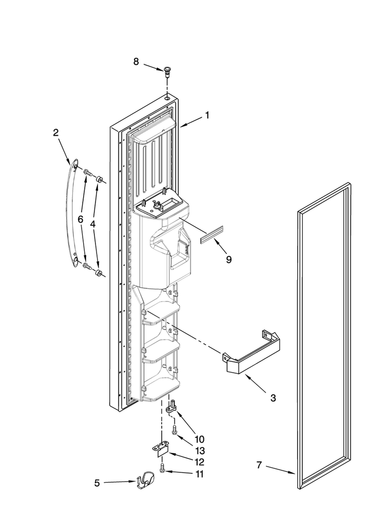 Freezer Door Parts Diagram and Parts List for MSD2554VEA00  Maytag Refrigerator
