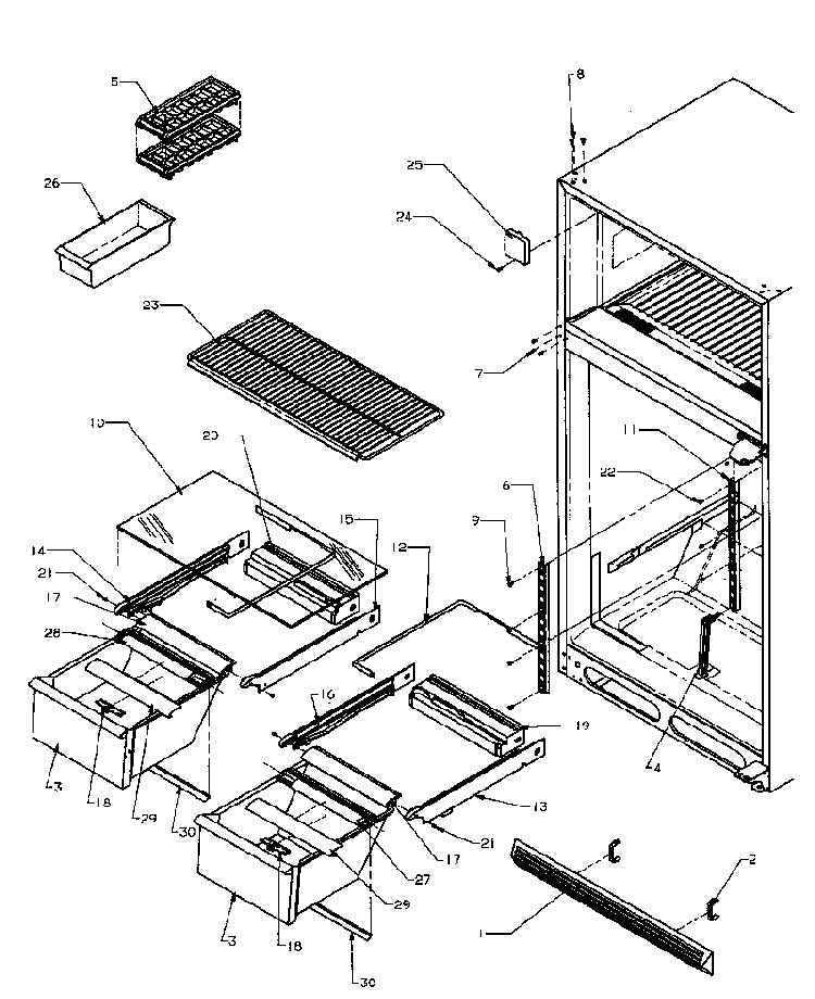 Cabinet Shelving Diagram and Parts List for TA18R3L-P1158307WL  Amana Refrigerator