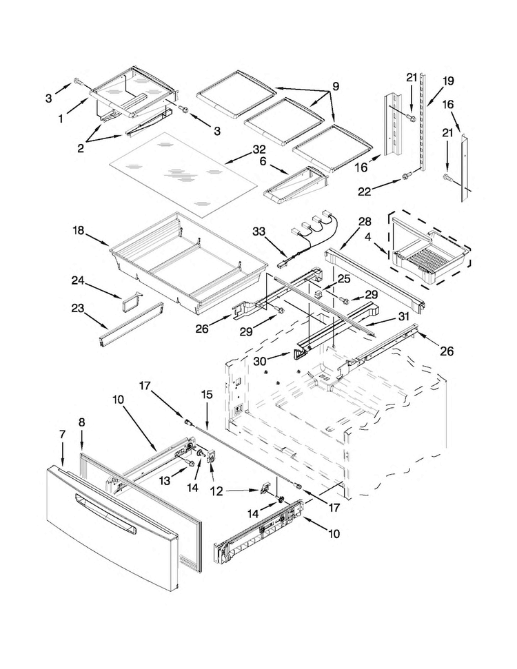 Shelf Parts Diagram and Parts List for MFX2570AEB5  Maytag Refrigerator