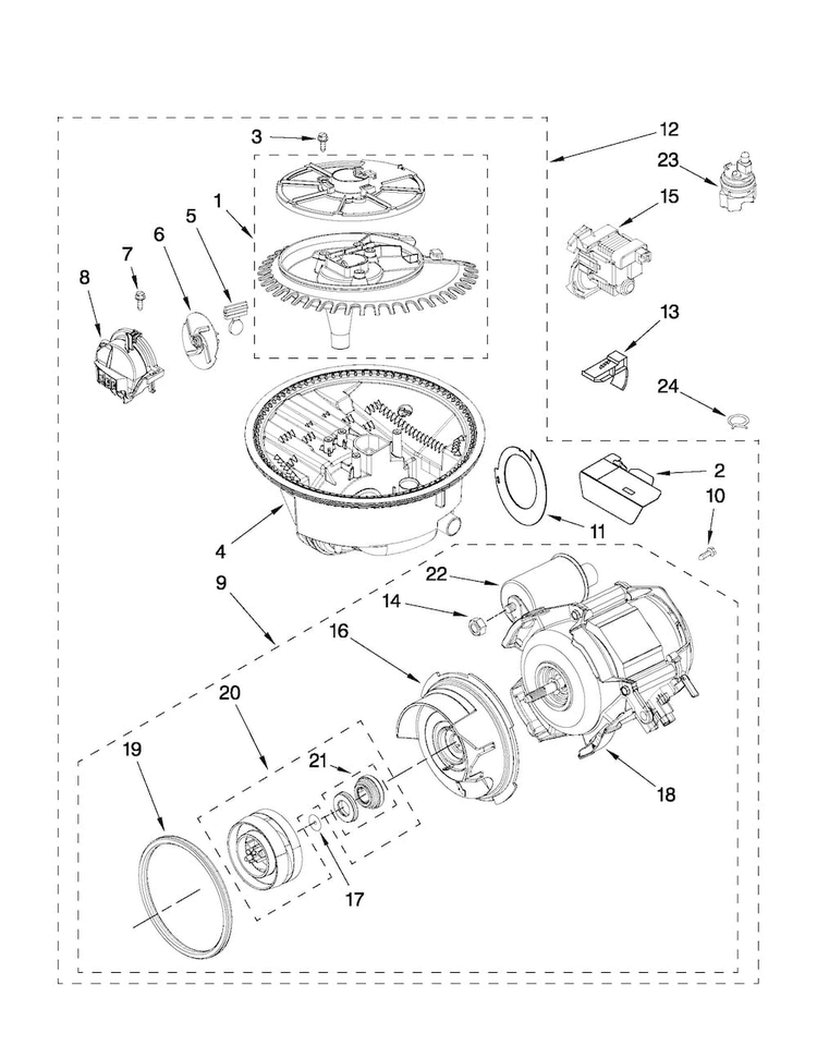 Pump And Motor Parts Diagram and Parts List for MDC4809AWB4  Maytag Dishwasher