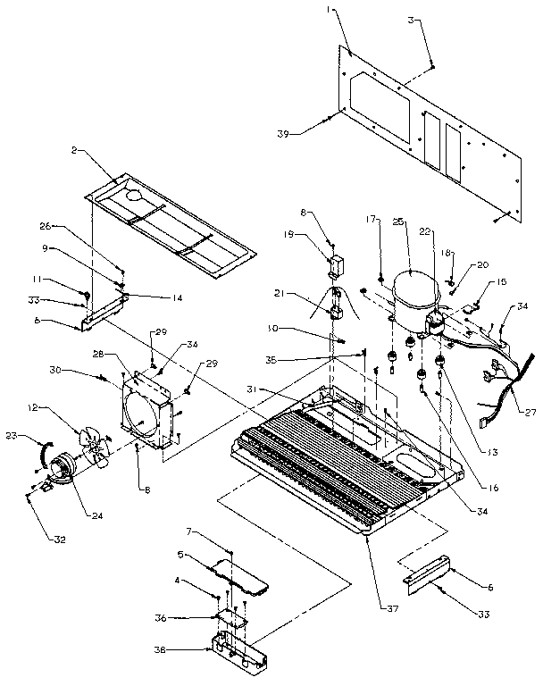 Machine Compartment Diagram and Parts List for SSD25NB-P1162409W  Amana Refrigerator