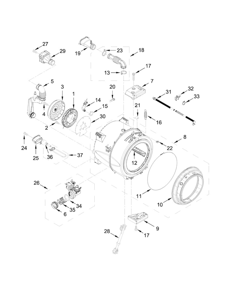 Tub And Basket Parts Diagram and Parts List for MHW7100DC0  Maytag Washer