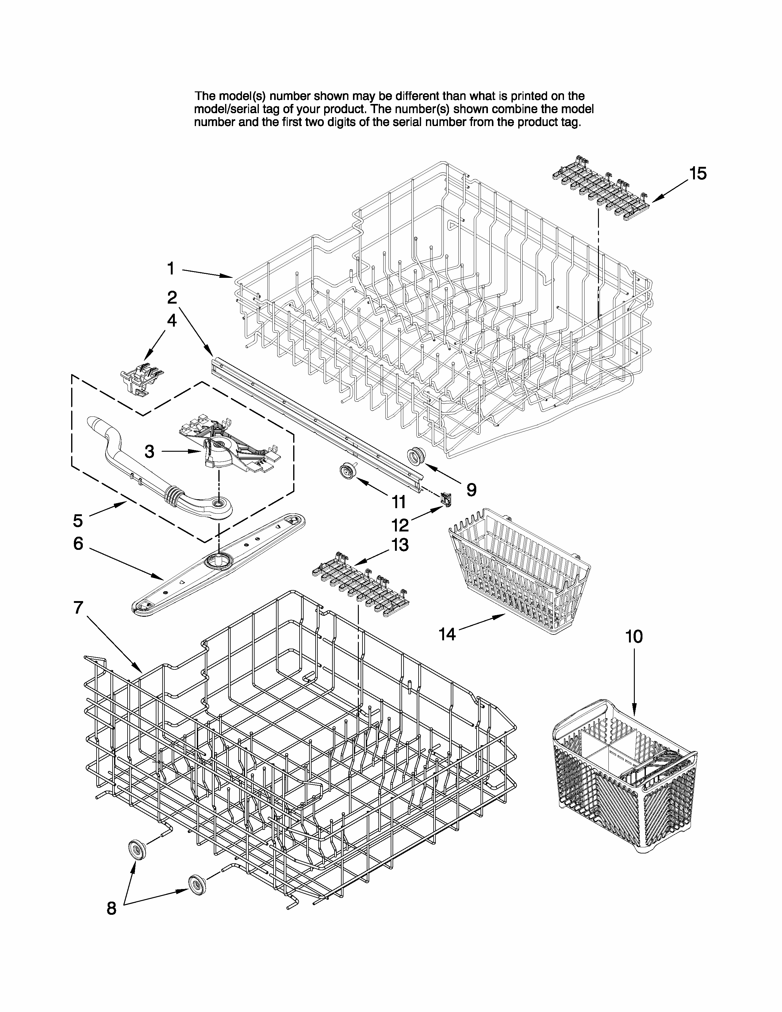 Upper And Lower Rack Parts Diagram and Parts List for MDB5601AWQ2  Maytag Dishwasher