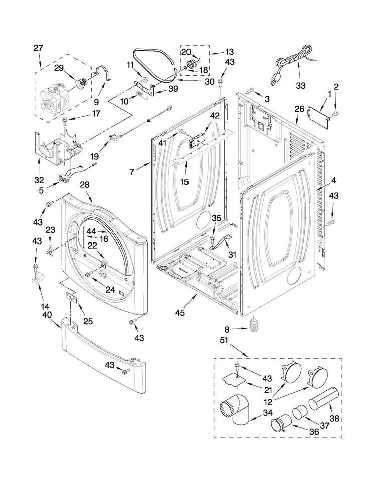 Cabinet Parts Diagram and Parts List for MGDE200XW1  Maytag Dryer