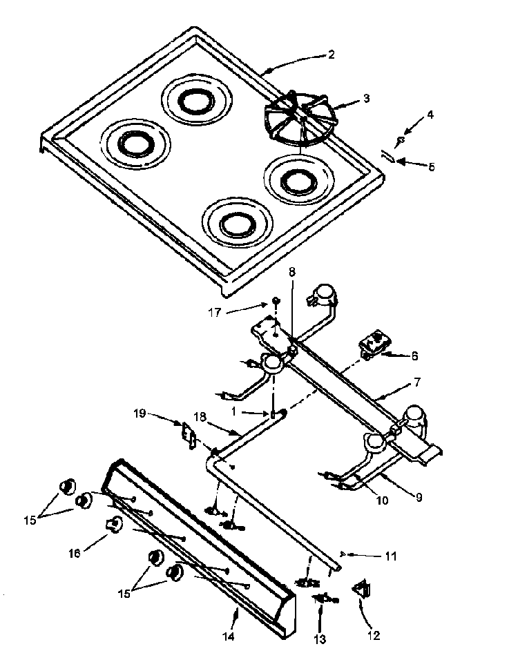Top Burner Assy Diagram and Parts List for RBP22AA0 P1142760NW Amana Range