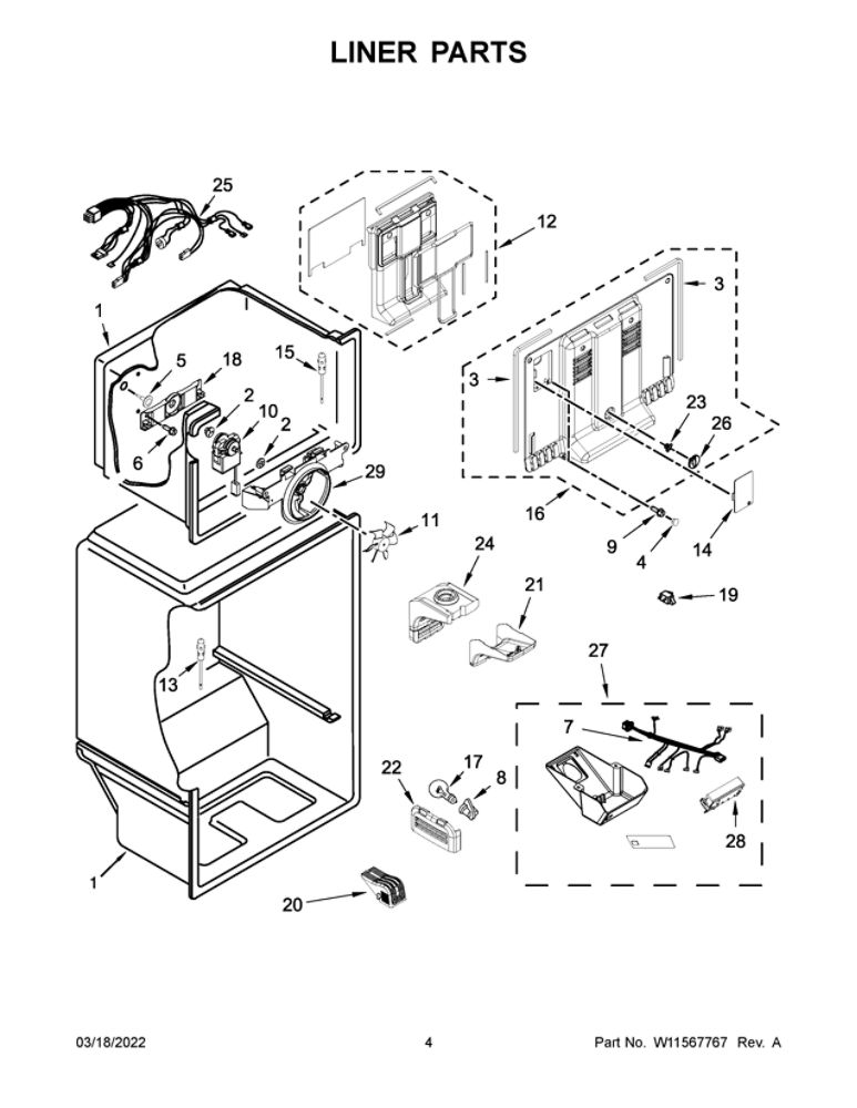 Liner Parts Diagram and Parts List for ART318FFDW08  Amana Refrigerator