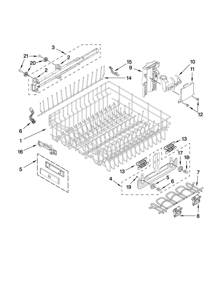Upper Rack And Track Parts Diagram and Parts List for JDB3650AWF2  Jenn-Air Dishwasher