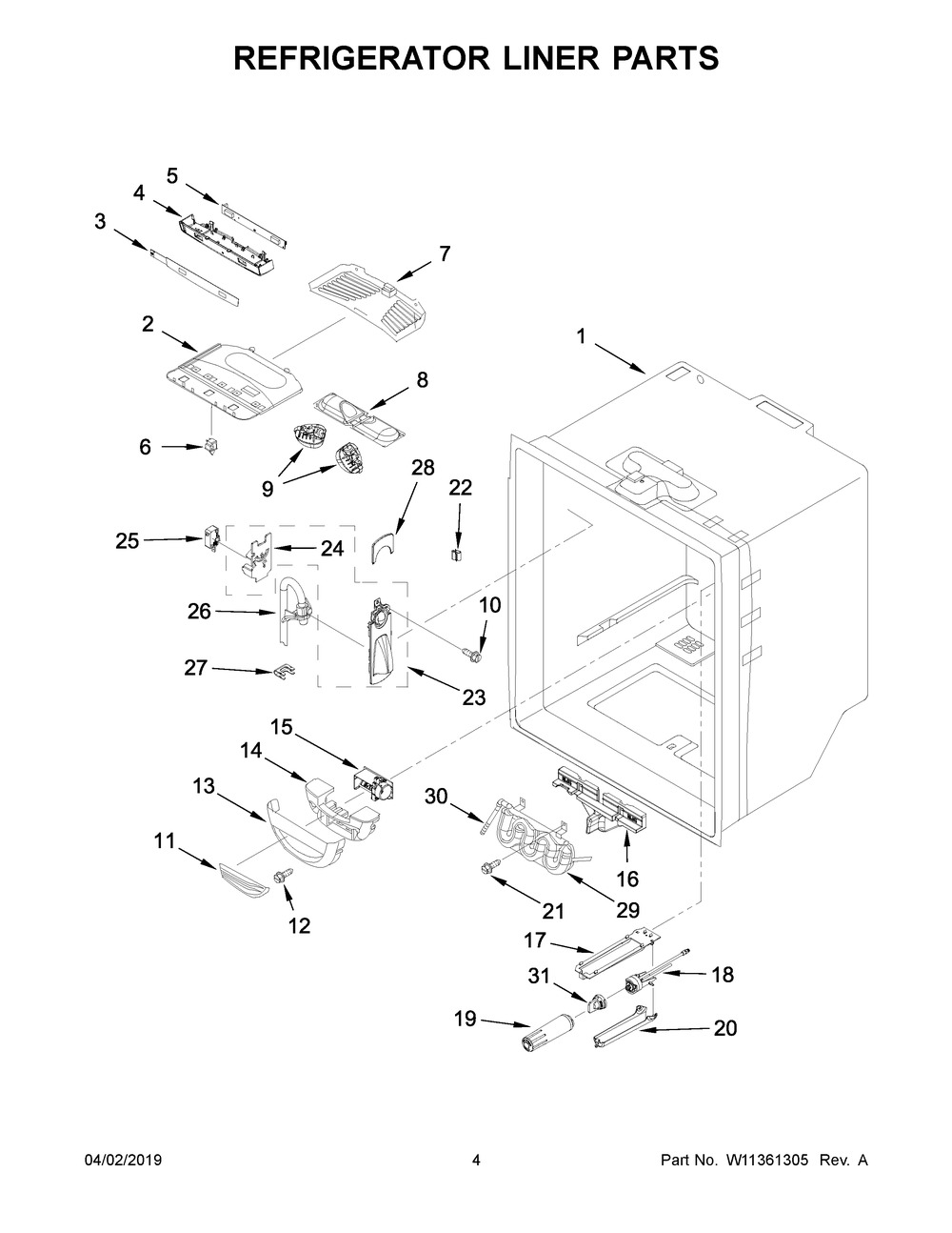 Refrigerator Liner Parts Diagram and Parts List for JFC2089BEP03  Maytag Refrigerator