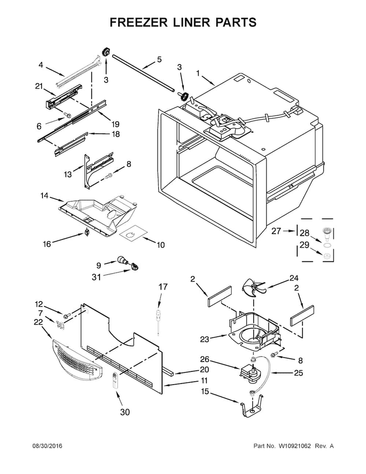 Freezer Liner Parts Diagram and Parts List for MBB1957FEB00  Maytag Refrigerator
