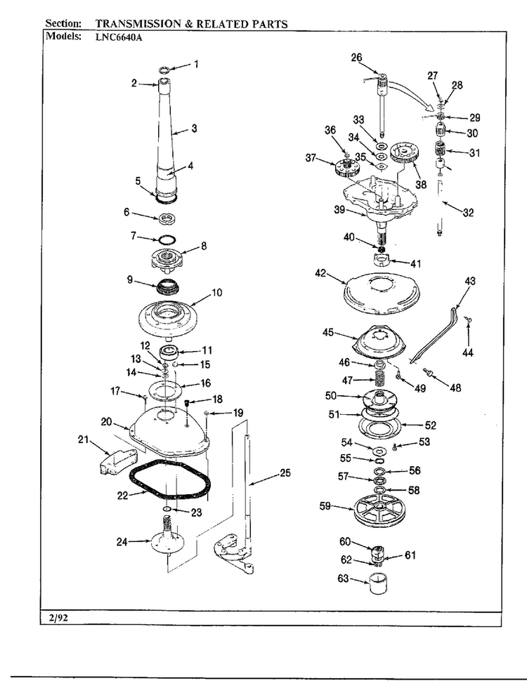 Transmission And Related Parts Diagram and Parts List for 6640A REV K Norge Washer