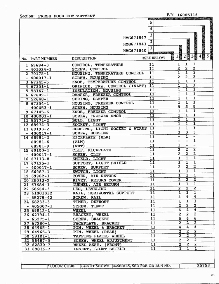 Fresh Food Compartment Page 2 Diagram and Parts List for 671840  Admiral Refrigerator