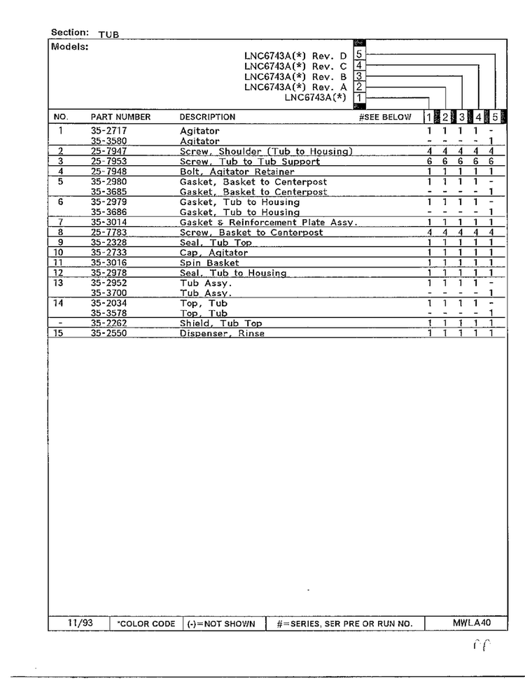 Tub Page 2 Diagram and Parts List for 6743B  Norge Washer