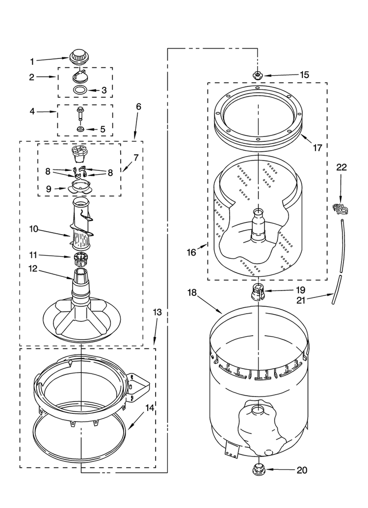 Agitator, Basket And Tub Parts Diagram and Parts List for NTW4500VQ0  Amana Washer
