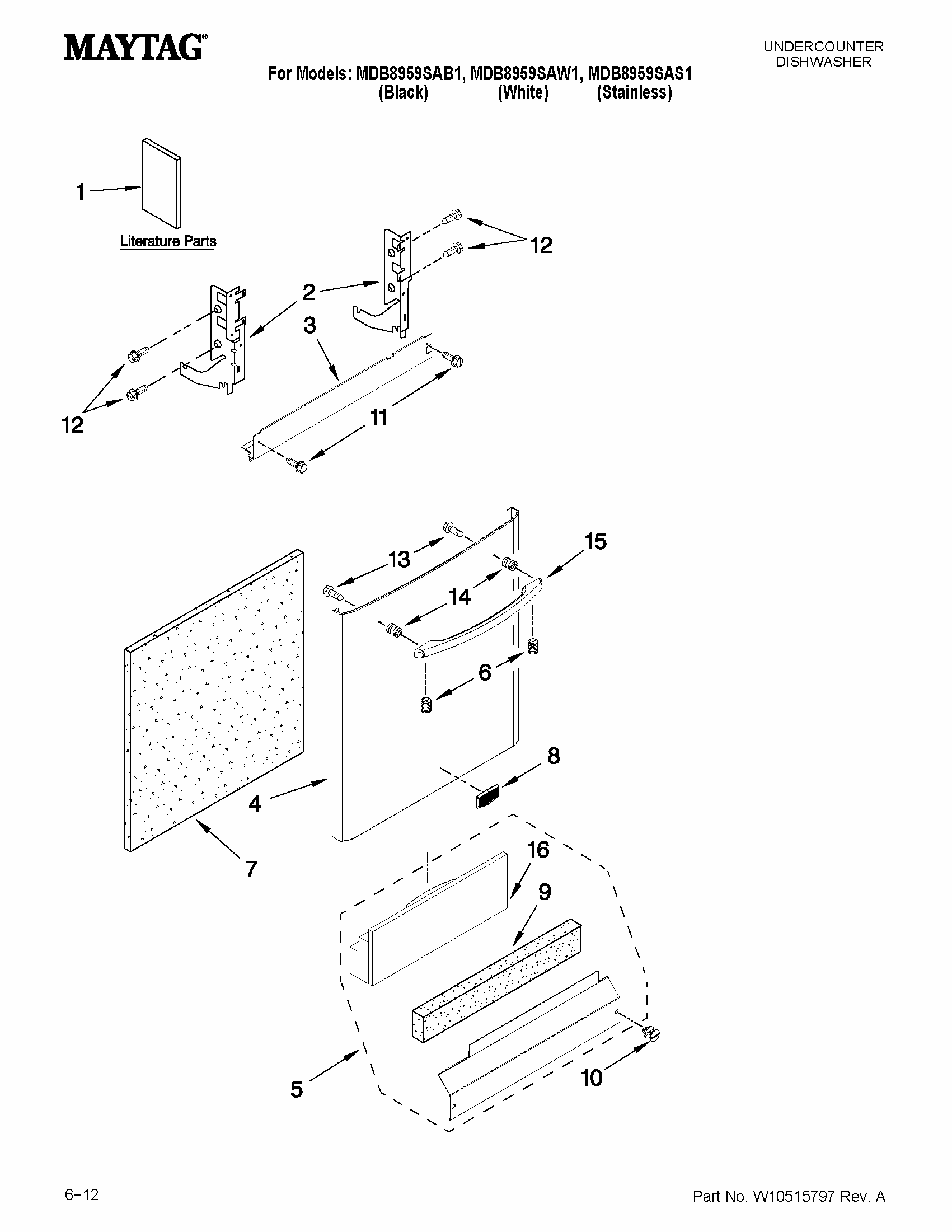 Door And Panel Parts Diagram and Parts List for MDB8959SAS1  Maytag Dishwasher