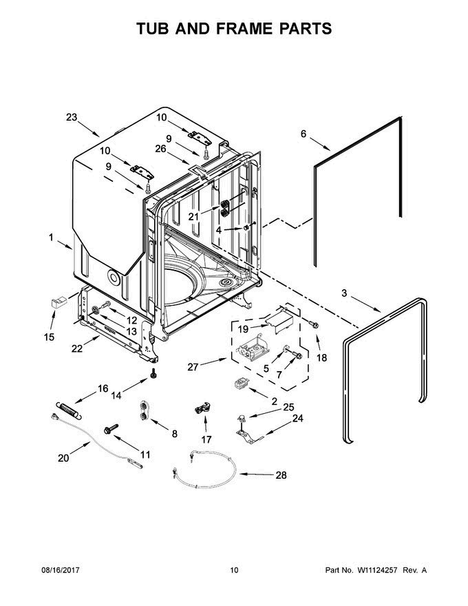06 - Tub And Frame Parts Diagram and Parts List for ADB1700ADS4  Amana Dishwasher