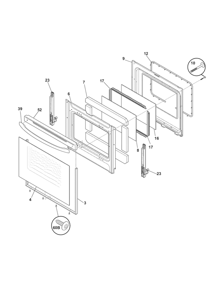 Door Diagram and Parts List for CRE3860LWG  Crosley Range