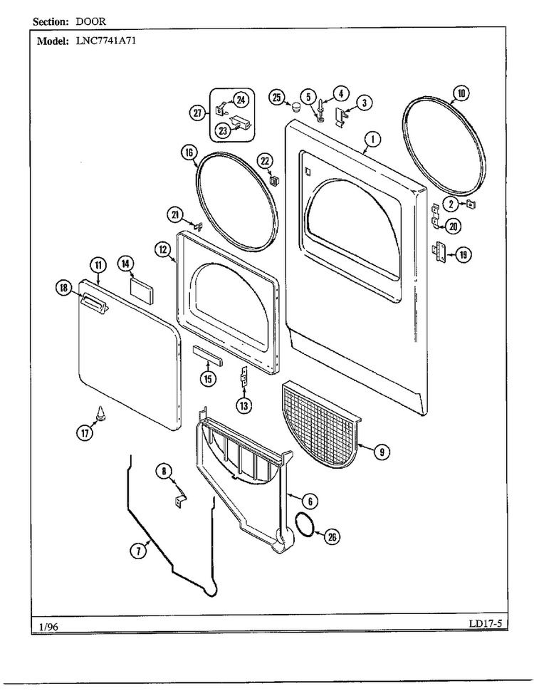 Door Diagram and Parts List for 7741A71  Norge Dryer