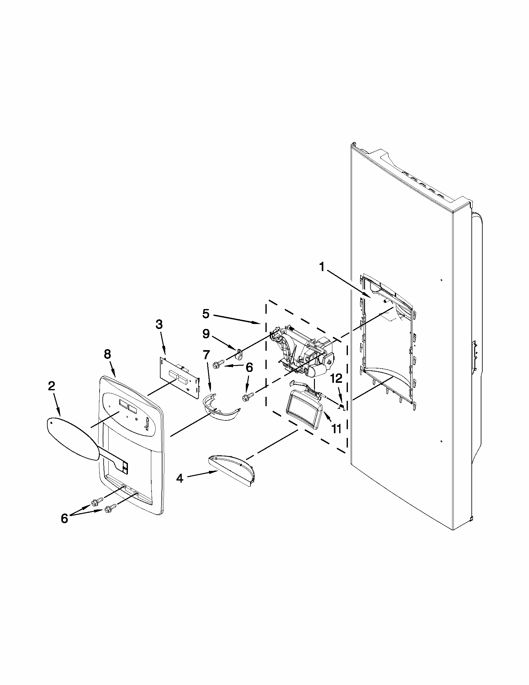 Dispenser Front Parts Diagram and Parts List for MFI2269VEW7  Maytag Refrigerator