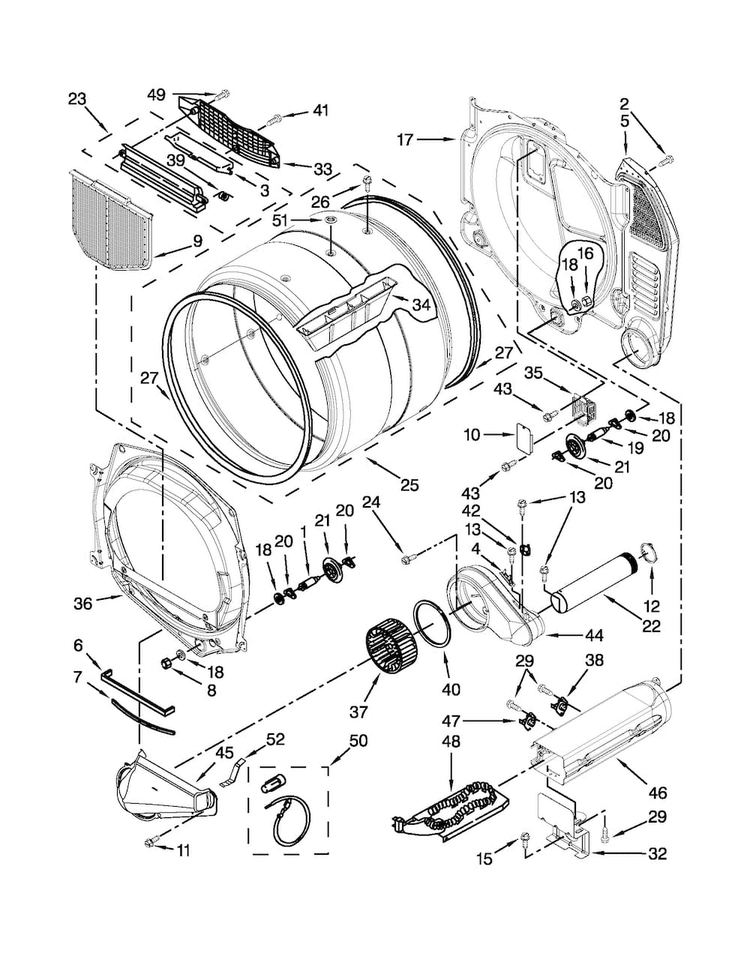 Bulkhead And Blower Parts Diagram and Parts List for MLE20PDBYW2  Maytag Washer Dryer Combo