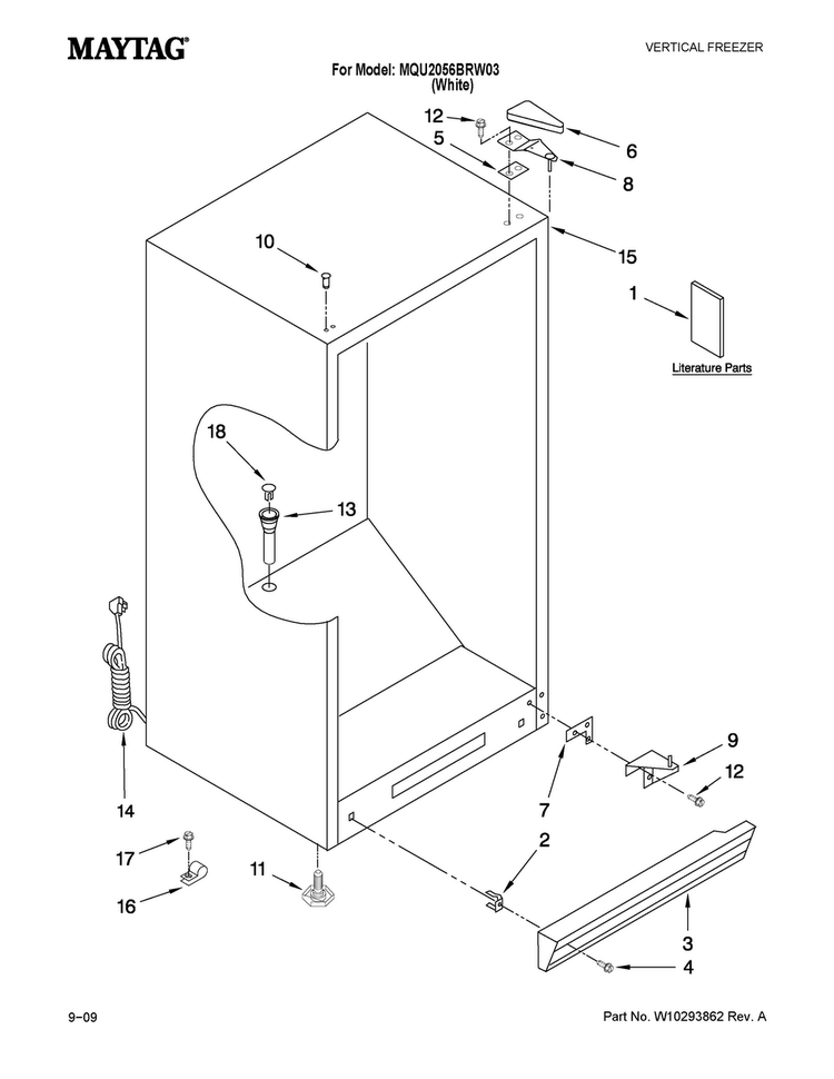 Cabinet Parts Diagram and Parts List for MQU2056BRW03  Maytag Freezer