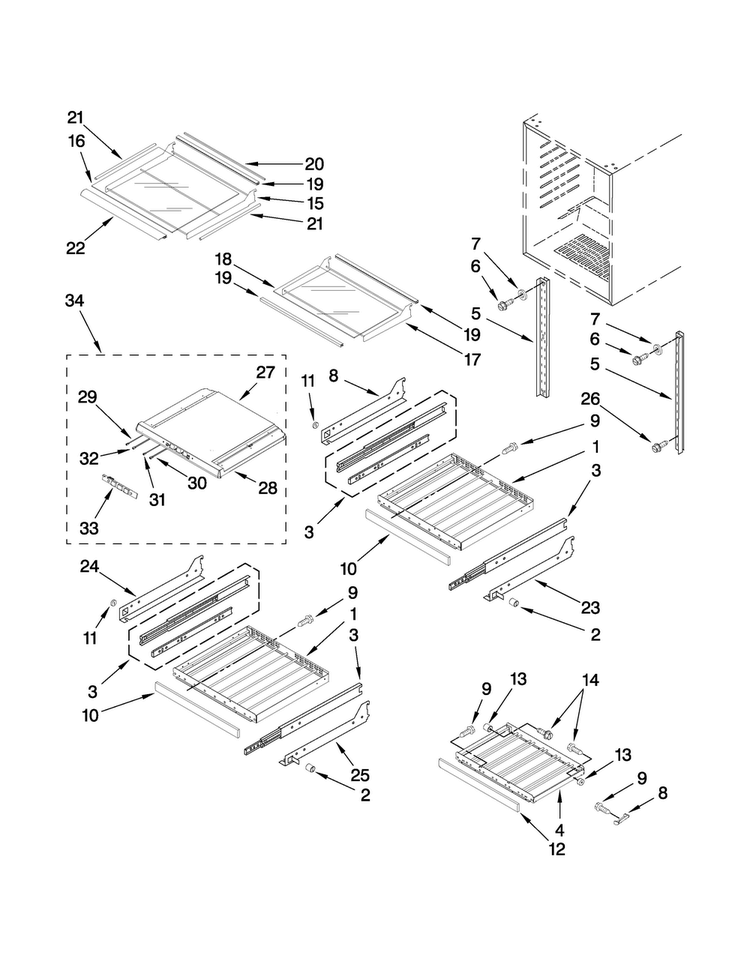 Shelf Parts Diagram and Parts List for JUB248LBCX02  Jenn-Air Wine and Beverage Cooler