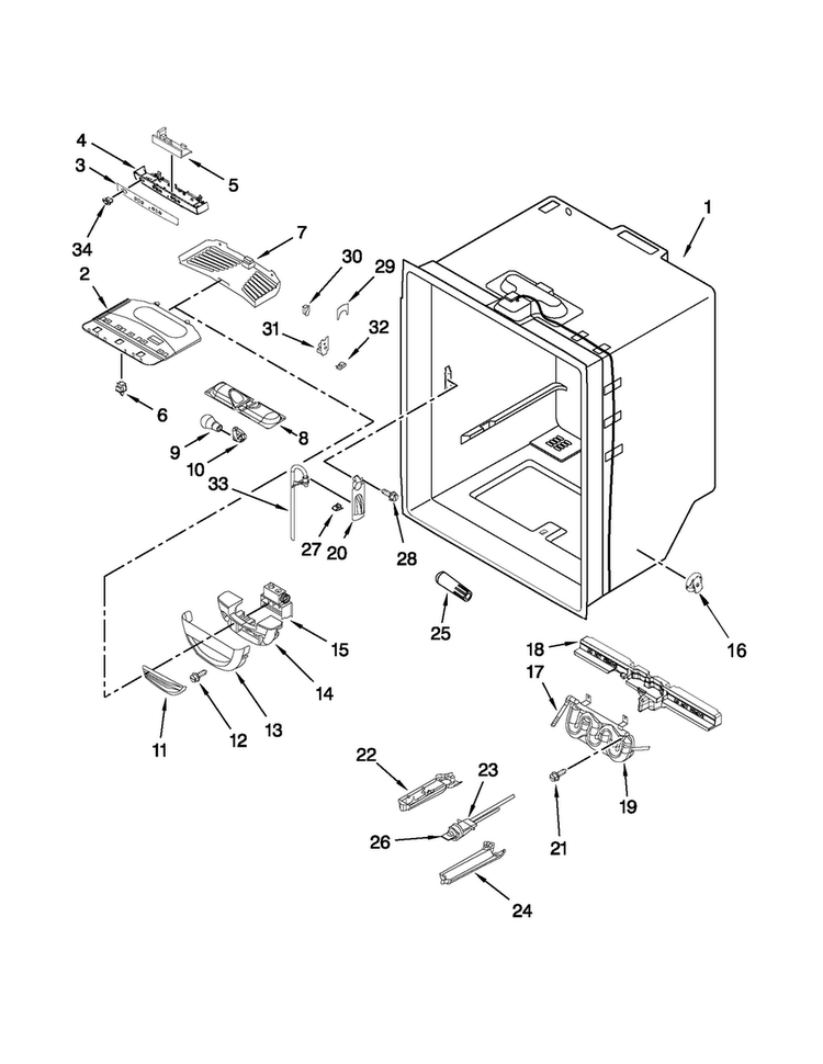 Refrigerator Liner Parts Diagram and Parts List for AFD2535DEW11  Amana Refrigerator