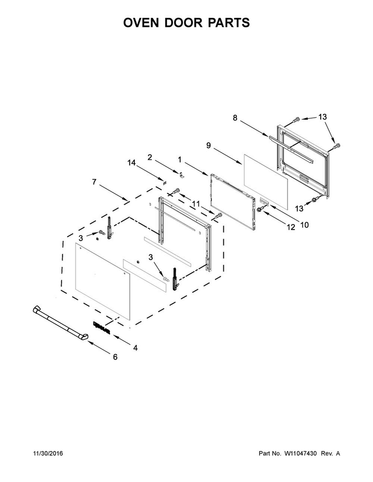Oven Door Parts Diagram and Parts List for JMW3430HP00  Jenn-Air Microwave