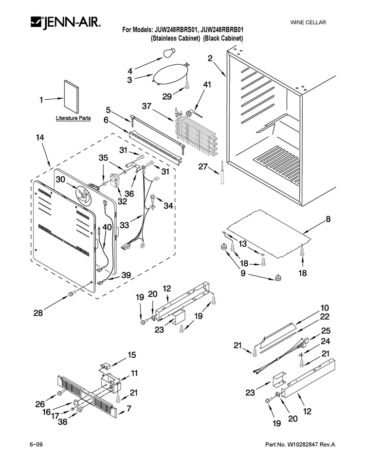 Cabinet Parts Diagram and Parts List for JUW248RBRS01  Jenn-Air Wine and Beverage Cooler