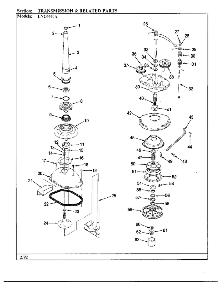 Transmission And Related Parts Diagram and Parts List for 6440A REV K Norge Washer