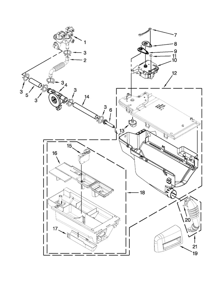 Dispenser Parts Diagram and Parts List for MHW7000XR0  Maytag Washer