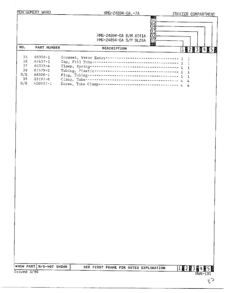 Freezer Compartment Page 3 Diagram and Parts List for 24894A-OA  Admiral Refrigerator