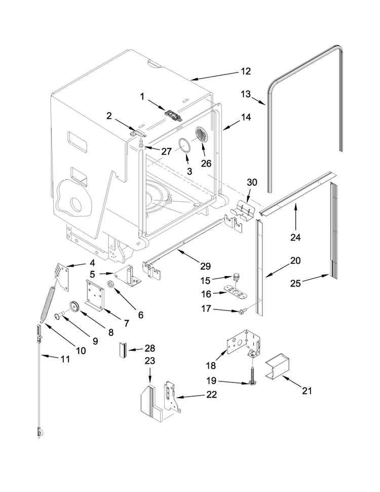 Tub And Frame Parts Diagram and Parts List for MDBH980AWS1  Maytag Dishwasher