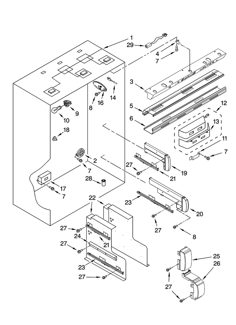 Refrigerator Liner Parts Diagram and Parts List for JF42PPFXDB00  Jenn-Air Refrigerator