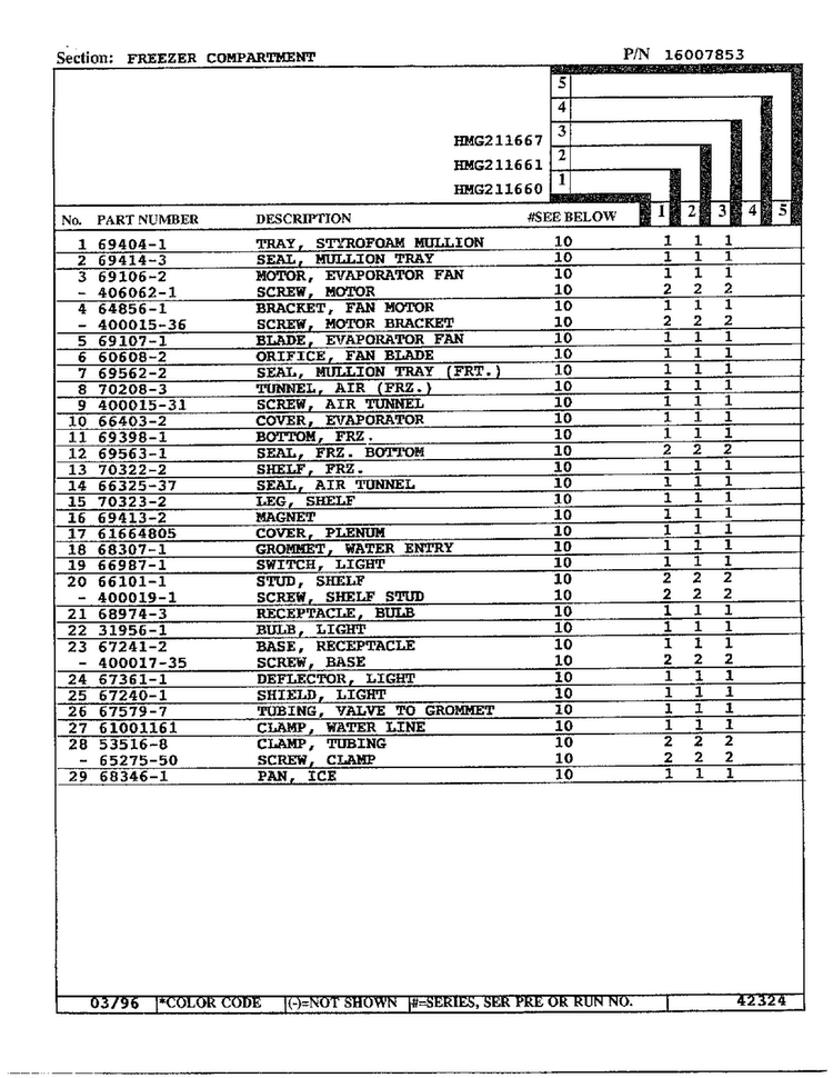 Freezer Compartment Page 2 Diagram and Parts List for HMG211660  Admiral Refrigerator