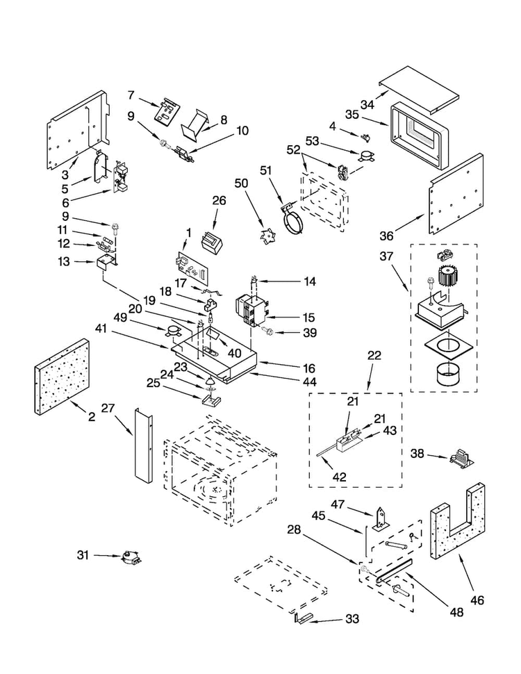 Cabinet And Stirrer Parts Diagram and Parts List for JMW3430WS00  Jenn-Air Microwave