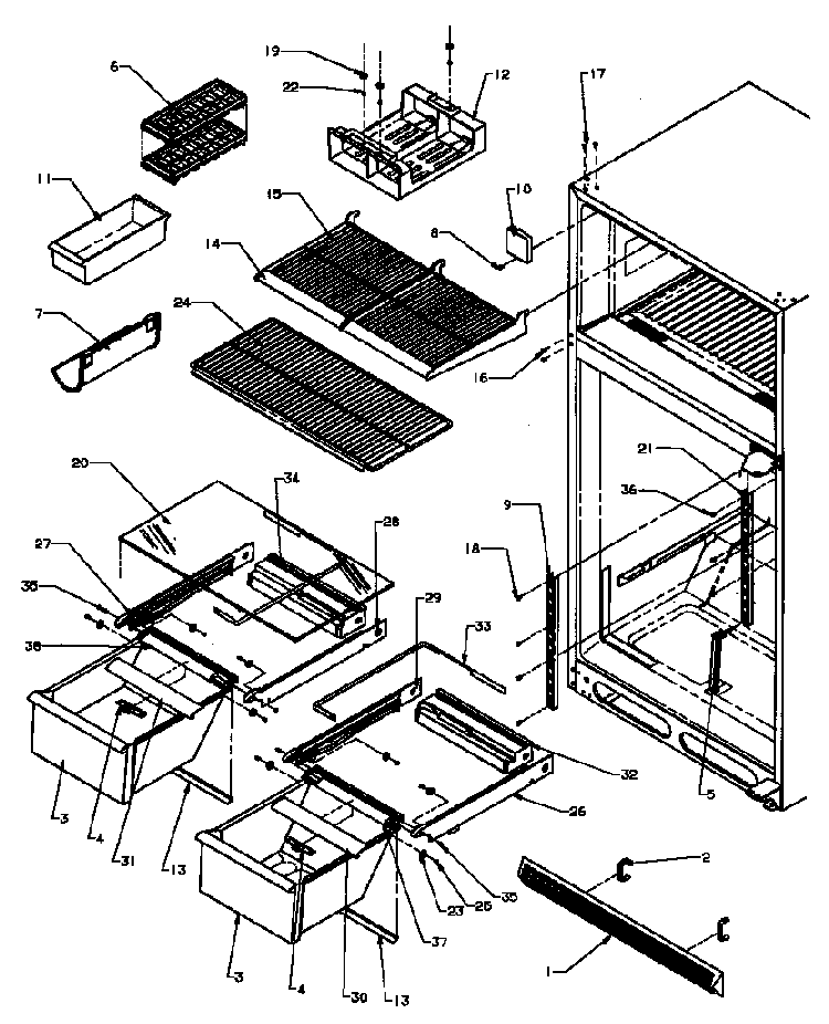Cabinet Shelving Diagram and Parts List for TG18R2-P1181701WW  Amana Refrigerator