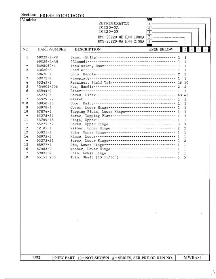 Fresh Food Door Page 2 Diagram and Parts List for 20220-0A  Admiral Refrigerator
