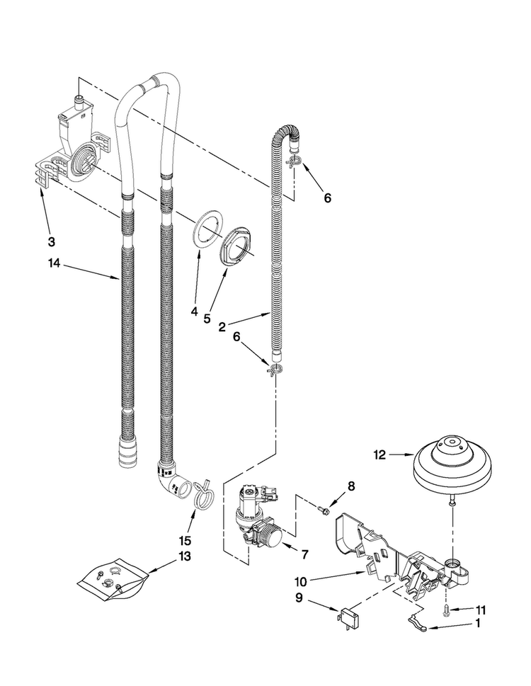 Fill, Drain And Overfill Parts Diagram and Parts List for CDB7000AWW3  Magic Chef Dishwasher