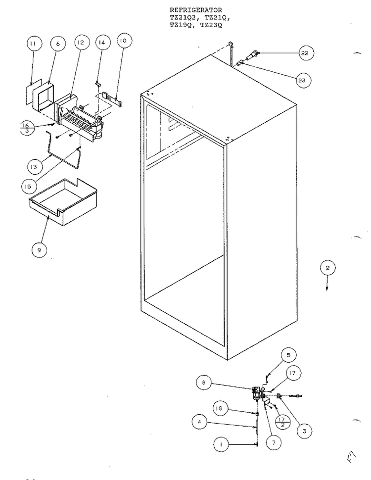 Factory Installed Ice Maker Diagram and Parts List for TZ21Q  Amana Refrigerator