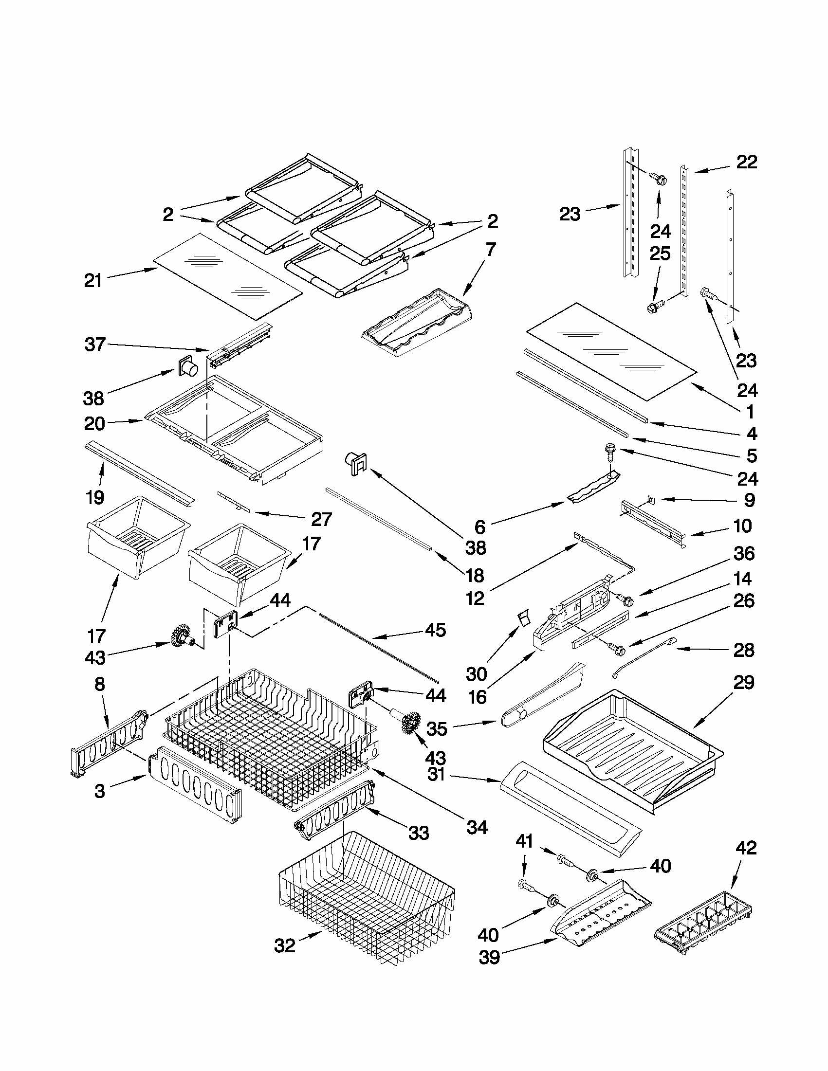 Shelf Parts Diagram and Parts List for G37025PEAW3  Maytag Refrigerator