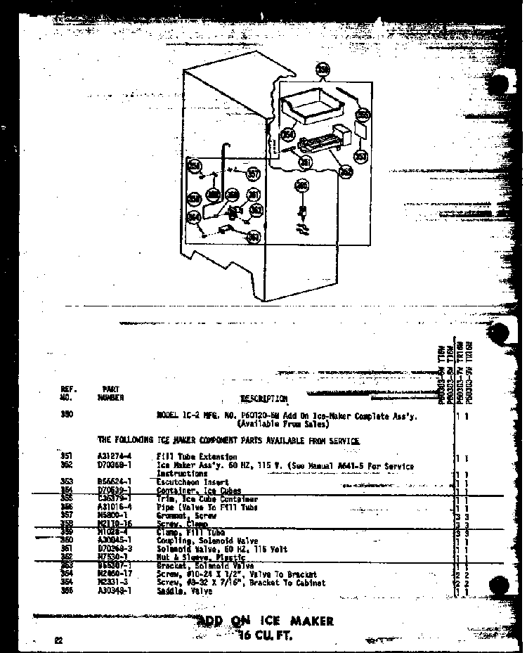Add On Ice Maker 16 Cu. Ft. Diagram and Parts List for T16W-P60303-8W  Amana Refrigerator