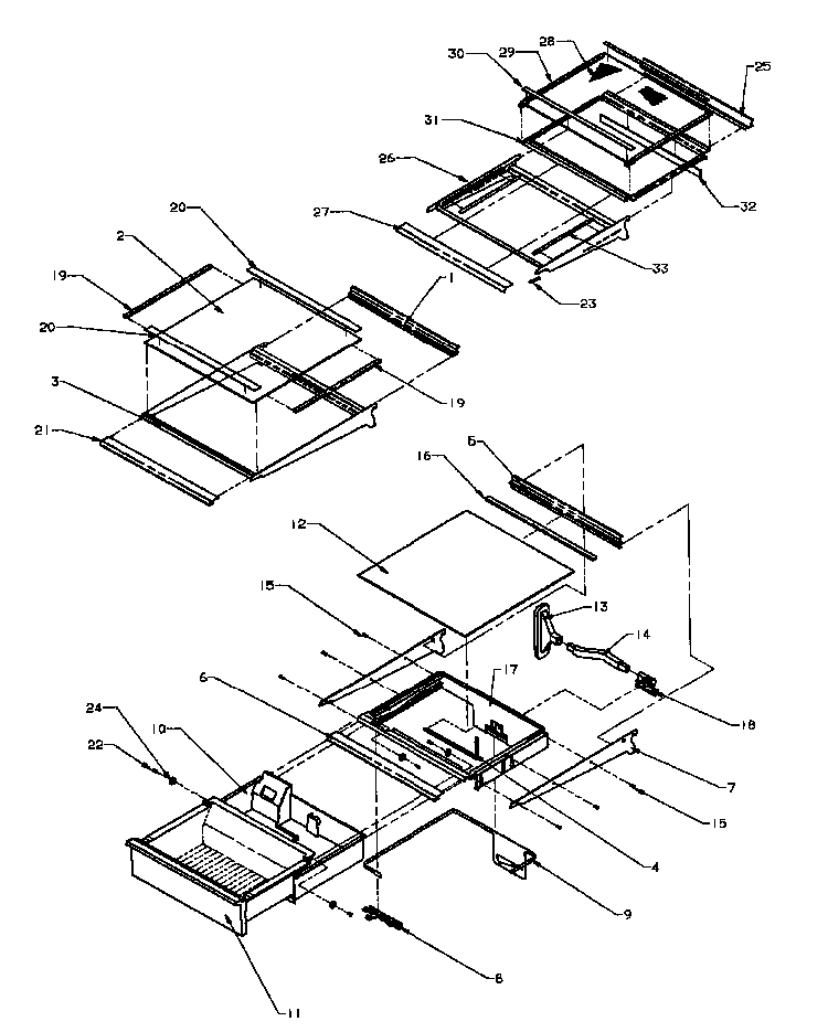 Refrigerator Shelving And Drawers Diagram and Parts List for SXD20Q2W-P1162508WW  Amana Refrigerator