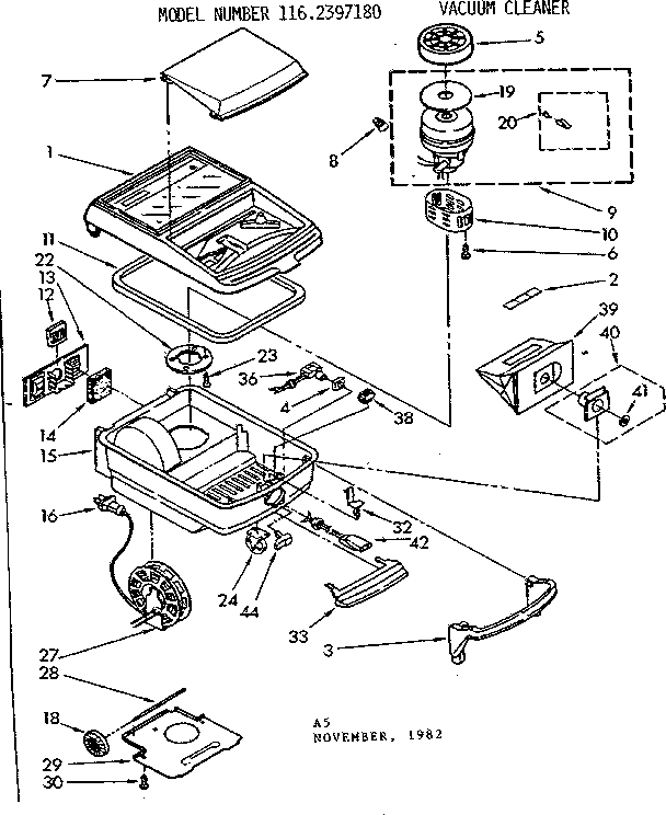Base Assembly Diagram and Parts List for 1162397180  Kenmore Canister Vacuum