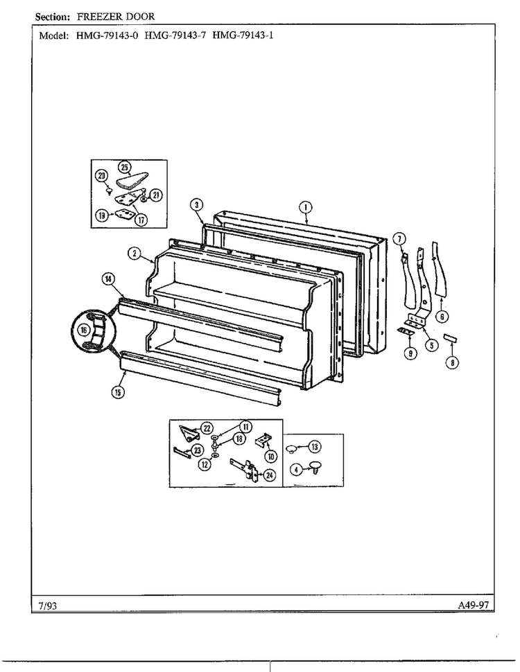 Freezer Door Diagram and Parts List for 79143-0A  Admiral Refrigerator
