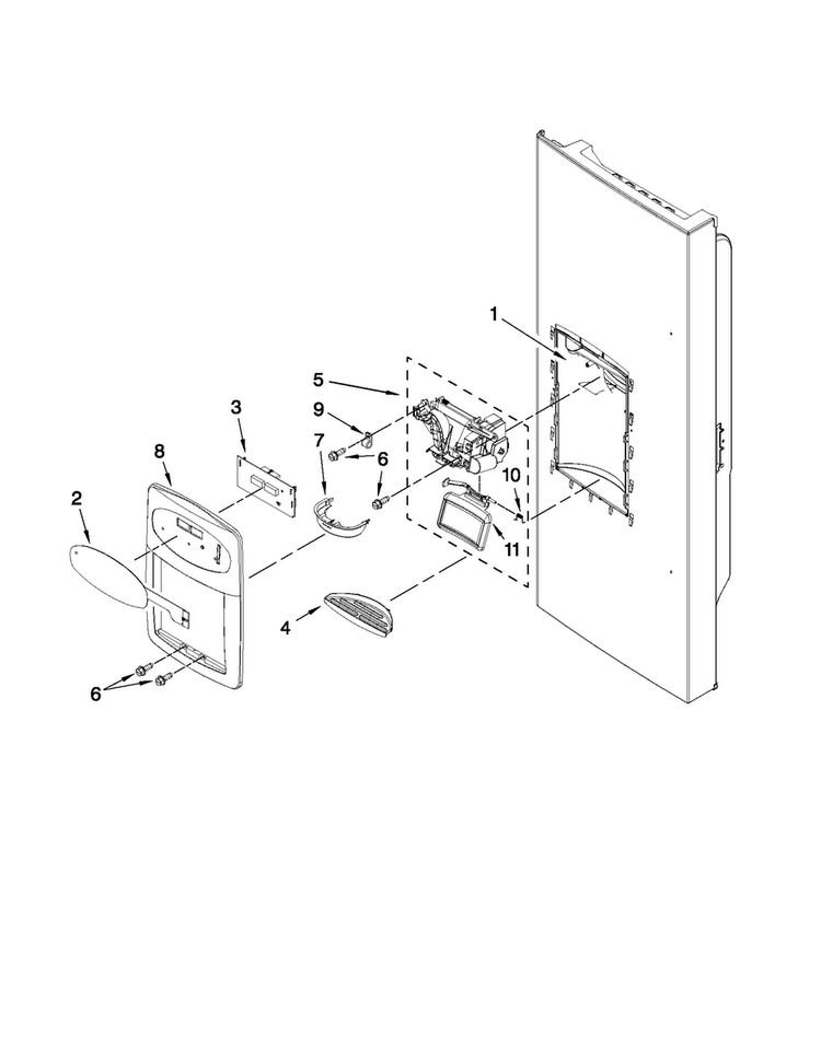 Dispenser Front Parts Diagram and Parts List for MFI2067AES9  Maytag Refrigerator