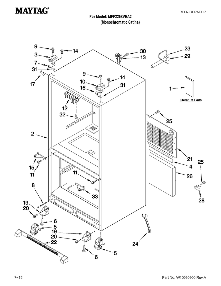 Cabinet Parts Diagram and Parts List for MFF2258VEA2  Maytag Refrigerator