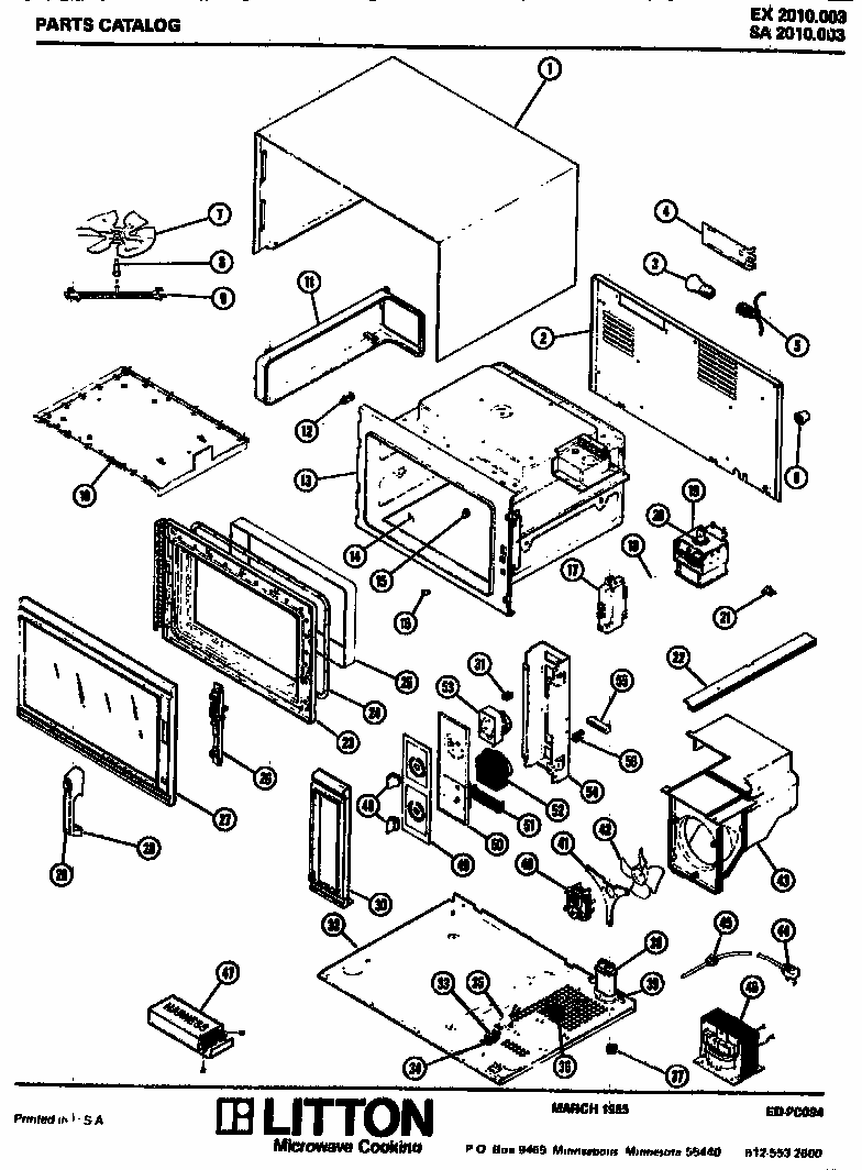 Replacement Parts Diagram and Parts List for SA2010003  Amana Microwave