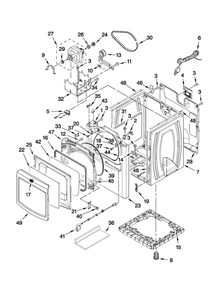 Cabinet Parts Diagram and Parts List for 7MMGDB950AG0  Maytag Dryer